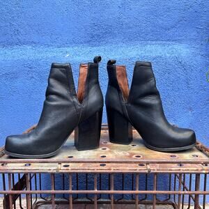 jeffrey campbell black leather block heel ankle bootie